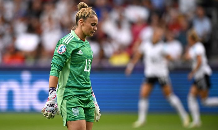 Spain’s keeper Sandra Panos looks dejected after her mistake lead to Germany taking an early lead.