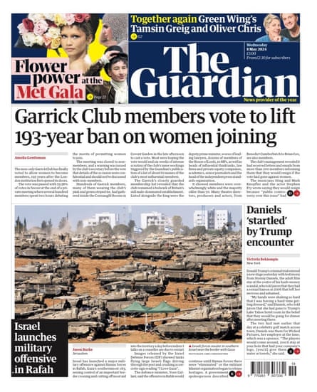 Guardian front page, Wednesday 8 May 2024