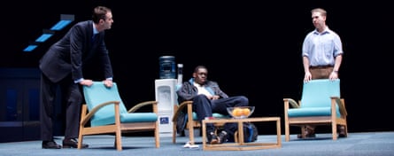 Richard Lintern, Ivan Oyik and Thomas Coombes in Blue/Orange, with movement direction by Malaolu at Birmingham Rep.