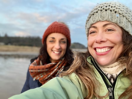 Two young women smiling