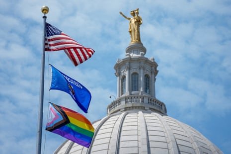 The Pride flag flies at the Wisconsin state capitol on Thursday in Madison, Wisconsin.