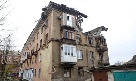 A damaged apartment building in Makiivka in the eastern Luhansk region of Ukraine.