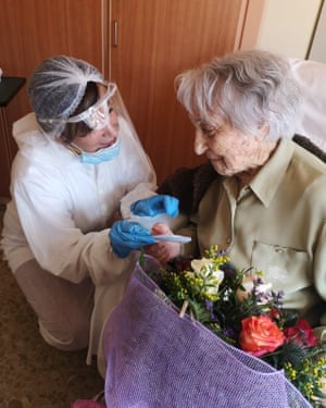 Maria Branyas at her care home in Spain.