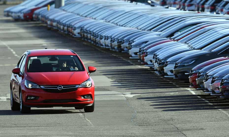 Opel cars being prepared for distribution at Vauxhall’s production plant in Ellesmere Port