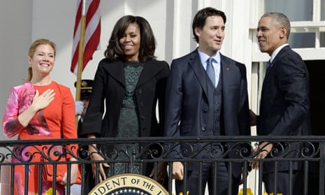Sophie Grégoire Trudeau, Michelle Obama, Justin Trudeau and Barack Obama in Washintgon on 10 March 2016.