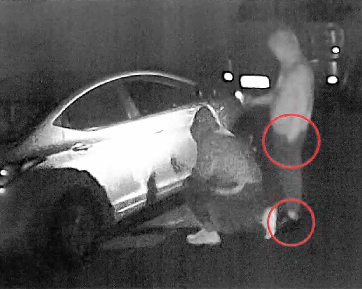 CCTV screenshot supplied by the NSW supreme court of Mohommed Farhat and another man spray-painting a car in Sydney in November 2024.