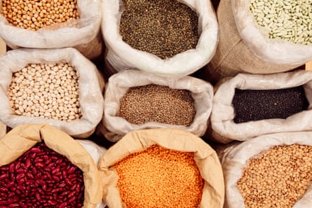 variety of dry beans, lentils and pulses on display market