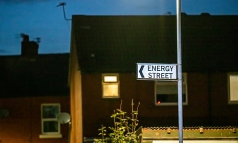 A street sign for Energy Street near homes in Manchester