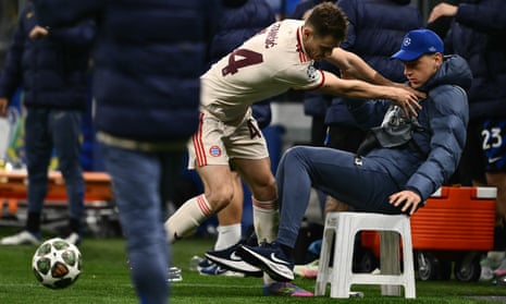 Josip Stanisic pushes a ballboy in stoppage time of Bayern Munich’s Champions League quarter-final second leg at Inter.