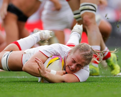 Alex Matthews crashes over for England’s third try