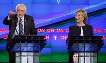 Bernie Sanders and Hillary Clinton at a CNN Democratic presidential debate