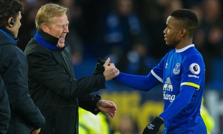 Ronald Koeman congratulates January signing Ademola Lookman after his goal against Manchester City.