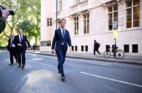 Ed Miliband leaving the Millbank broadcasting studios at Westminster this morning, after doing TV and radio interviews.