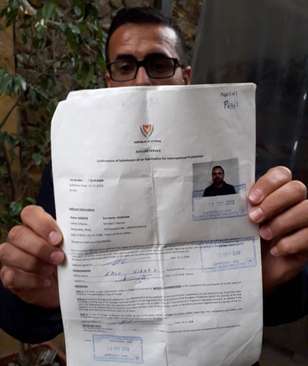 Basin Hussain with his asylum application in Nicosia.