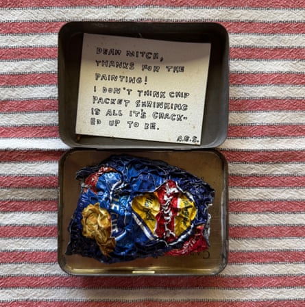 ‘Dear Mitch, Thanks for the painting! I don’t think chip packet shrinking is all it’s cracked up to be. - A.G.S.’