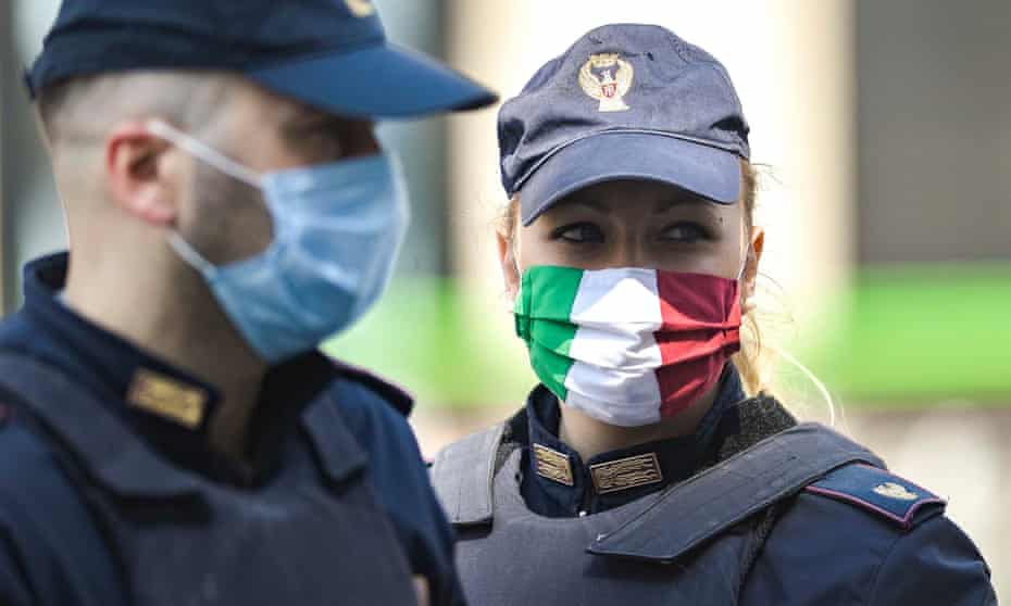 Italian police at a road checkpoint in Milan.