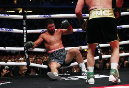 John Ryder knocked out by Canelo Alvarez in the fifth round of Saturday's title fight.