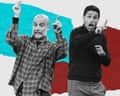 Manchester City manager Pep Guardiola (left) and Arsenal manager Mikel Arteta both gesture to their players