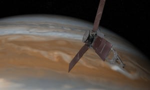 An artist’s impression of the Juno spacecraft approaching Jupiter.