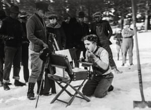 Chaplin putting on his makeup during location filming for The Gold Rush in 1925. This became the first of his movies where sound was added for new audiences at a later stage.