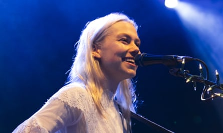 Phoebe Bridgers performing on the Walled Garden stage.