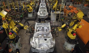 A robotic production line at Nissan’s Sunderland car plant