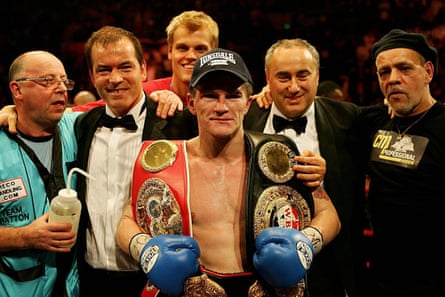 Ricky Hatton with the IBF and WBA light-welterweight belts after defeating Carlos Maussa in November 2005
