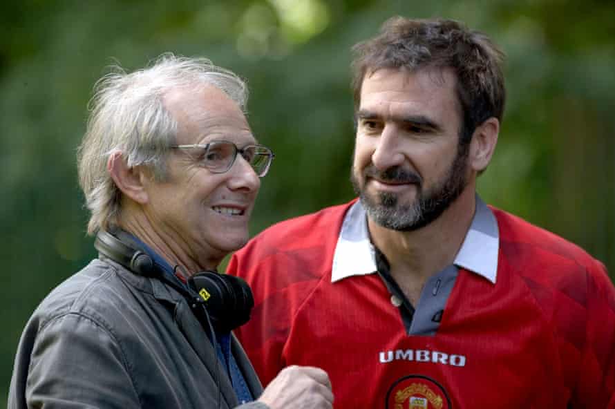 Director Ken Loach with Eric Cantona on the set of the 2009 film Looking For Eric.