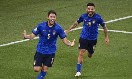 Italy’s Manuel Locatelli celebrates his opening goal against Switzerland