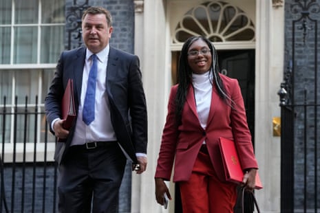 Kemi Badenoch and Mel Stride leaving No 10 after cabinet this morning.