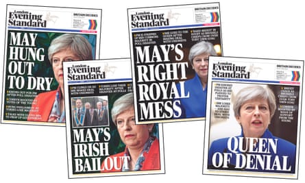 Evening Standard headlines criticising Theresa May