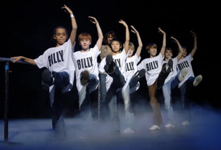 Williams (far left) on stage with the other Billys in Billy Elliot.