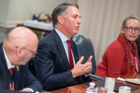 Australian deputy prime minister and defence minister Richard Marles speaks during a meeting with US defence secretary Lloyd Austin at the Pentagon