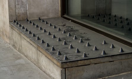 Anti-homeless spikes in London. These are used to prevent sleeping directly on the floor.