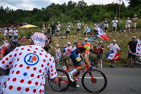 Lidl - Trek's Giulio Ciccone cycles past in a breakaway during the 14th stage of the Tour de France 2023.