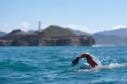 The ultramarathon swimmer Jono Ridler swimming New Zealand’s North Island east coast for the Swim4TheOcean campaign