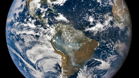 A view from space of smoke across South America from roughly Ecuador to south-eastern Brazil
