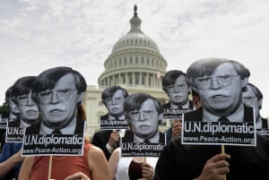 Protesters in Washington DC object to John Bolton’s nomination as US ambassador to the United Nations in 2005.