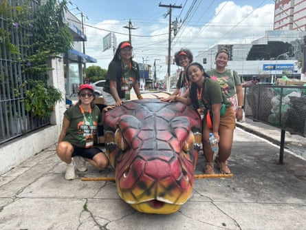 Protesters with the huge cobra