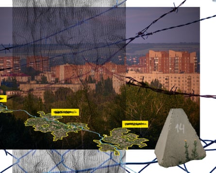 map overlaying photo of city skyline