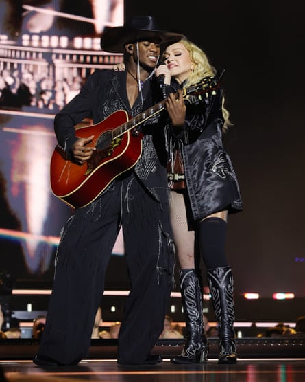 Madonna performing with her son David Banda.