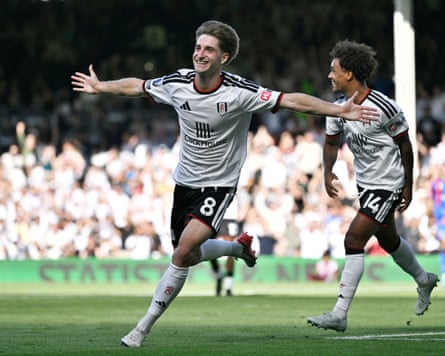The Fulham winger César Palacios celebrates scoring at home to Crystal Palace