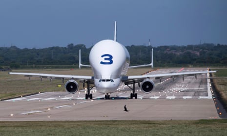 Airbus A300-600ST (Super Transporter) preparing to take off from the airbus factory in Broughton.