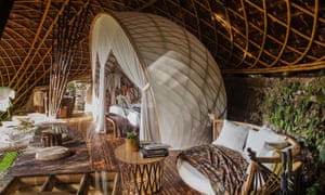 Covered seating made of bamboo