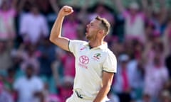 Josh Hazlewood celebrates taking the wicket of Sajid Khan in the third Test between Austalia and Pakistan at the SCG