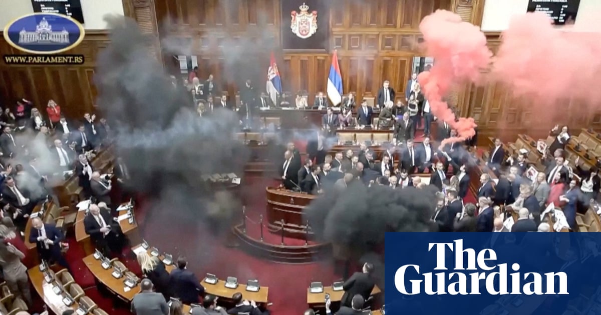 Serbian MPs set off flares and smoke grenades inside parliament