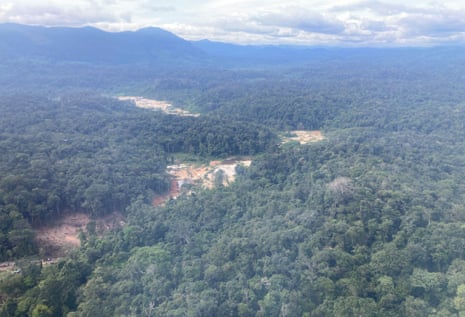 Aerial view of mines in the Yanomami territory