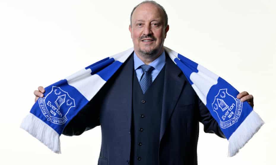 Rafael Benítez at his Everton unveiling. The manager is a consummate professional but will he produce the expansive football for which fans have been pining?