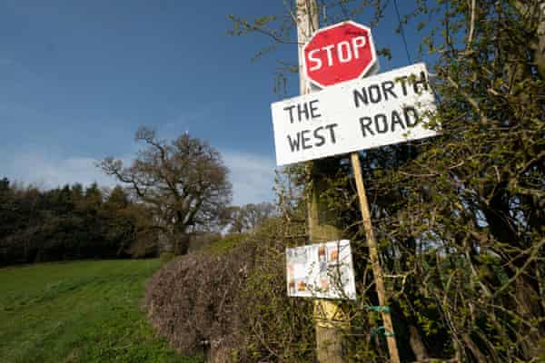A sign reading 'Stop the north-west road', near Darwin’s oak.