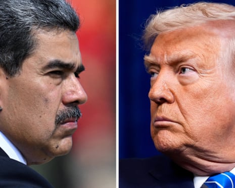 Composite of Donald Trump, right, and Nicolás Maduro looking grim